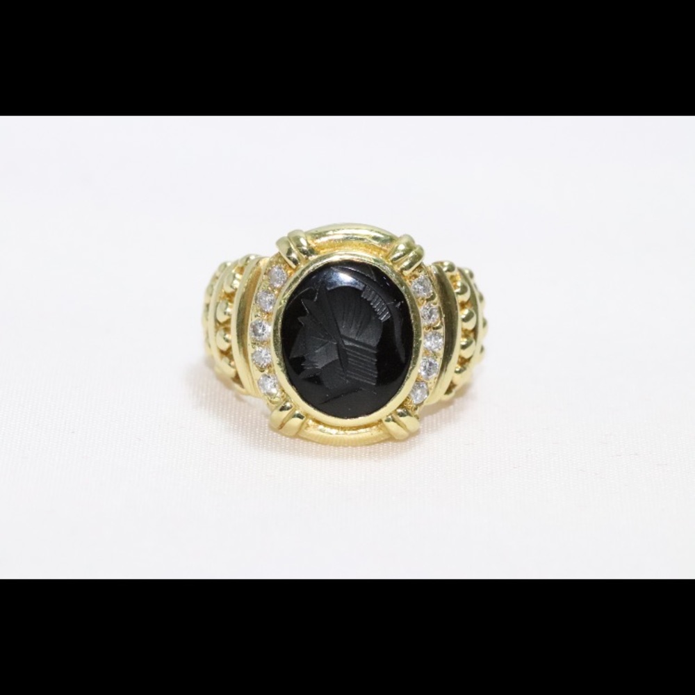 18k Yellow Gold Judith Ripka Diamond Onyx Ring